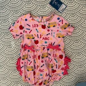 Ruffle Butts Pink School Print Bodysuit
